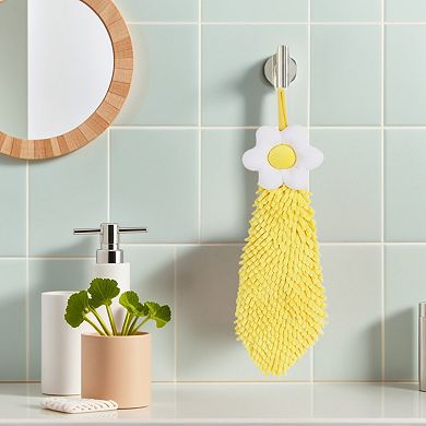 2 Packs Chenille Hand Towel, Hanging Bathroom Hand Towels with Loops, Absorbent Flower Towels 6"x15"