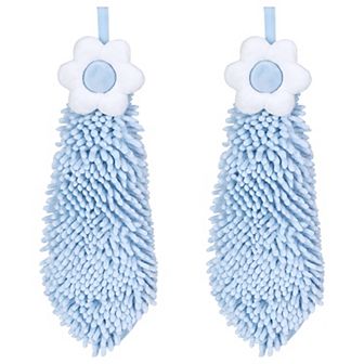 2 Packs Chenille Hand Towel, Hanging Bathroom Hand Towels with Loops, Absorbent Flower Towels 6"x15"