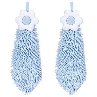 2 Packs Chenille Hand Towel, Hanging Bathroom Hand Towels with Loops, Absorbent Flower Towels 6"x15"