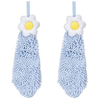 2 Packs Chenille Hand Towel, Hanging Bathroom Hand Towels with Loops, Absorbent Flower Towels 6"x15"