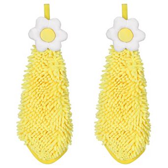 2 Packs Chenille Hand Towel, Hanging Bathroom Hand Towels with Loops, Absorbent Flower Towels 6"x15"