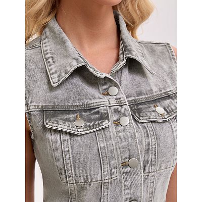 Women's Denim Dress Sleeveless Country Summer Collared Button Down Short Jean  Dresses