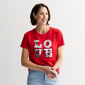 Women's Love Flip Sequin Short Sleeve Tee