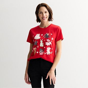 Women's Valentine's Day Cats Short Sleeve Graphic Tee