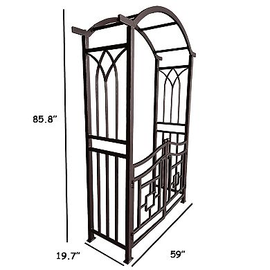 Oakland Living Aluminum Garden Arbor Arch with Gate Outdoor Decor