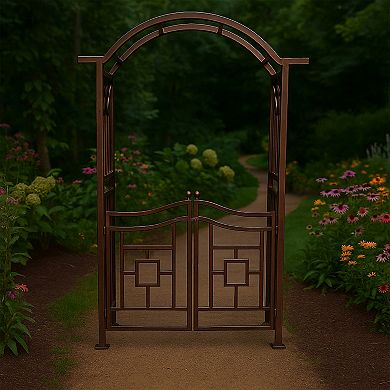 Oakland Living Aluminum Garden Arbor Arch with Gate Outdoor Decor