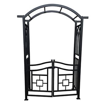Oakland Living Aluminum Garden Arbor Arch with Gate Outdoor Decor