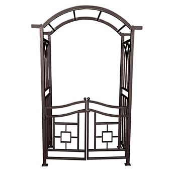 Oakland Living Aluminum Garden Arbor Arch with Gate Outdoor Decor