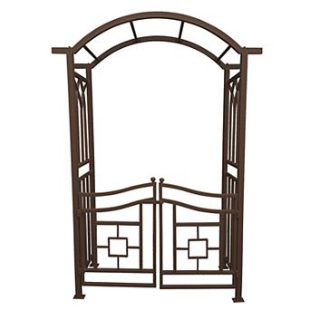 Oakland Living Aluminum Garden Arbor Arch with Gate Outdoor Decor
