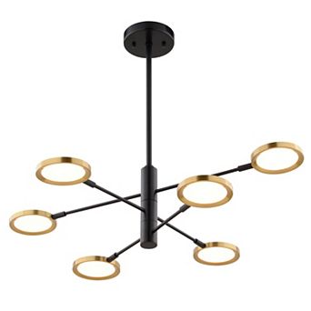 Cullerto 6L Matte Black and Gold Contemporary LED Pendant Light Adjustable Arms
