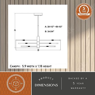 Cullerto 6L Matte Black and Gold Contemporary LED Pendant Light Adjustable Arms