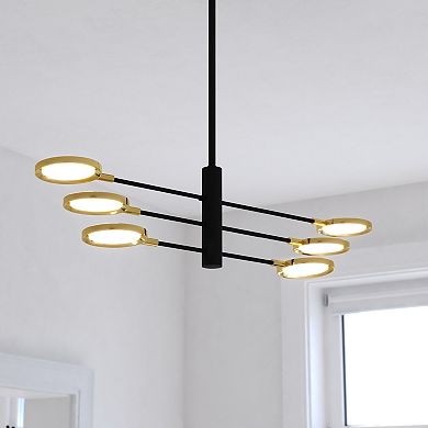 Cullerto 6L Matte Black and Gold Contemporary LED Pendant Light Adjustable Arms