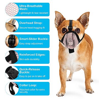 Muzzle for Small Dog, Breathable Muzzle, Reflective Adjustable Basket Muzzle w Air Mesh 4.88"-6.18"