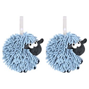 Chenille Hand Towels with Hanging Loop, 2 Packs Funny Bathroom Hand Towel in Sheep Shape, 7"x7"