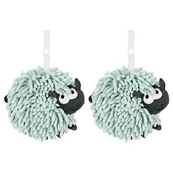 Chenille Hand Towels with Hanging Loop, 2 Packs Funny Bathroom Hand Towel in Sheep Shape, 7"x7"