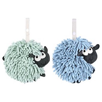 Chenille Hand Towels with Hanging Loop, 2 Packs Funny Bathroom Hand Towel in Sheep Shape, 7"x7"