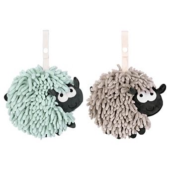 Chenille Hand Towels with Hanging Loop, 2 Packs Funny Bathroom Hand Towel in Sheep Shape, 7"x7"