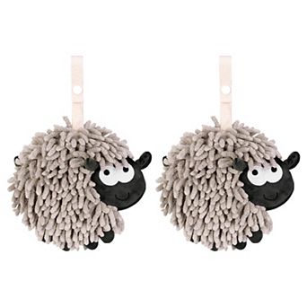 Chenille Hand Towels with Hanging Loop, 2 Packs Funny Bathroom Hand Towel in Sheep Shape, 7"x7"