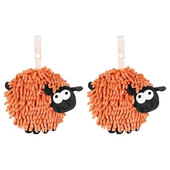 Chenille Hand Towels with Hanging Loop, 2 Packs Funny Bathroom Hand Towel in Sheep Shape, 7"x7"