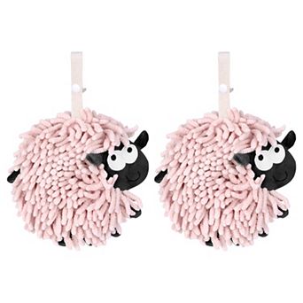 Chenille Hand Towels with Hanging Loop, 2 Packs Funny Bathroom Hand Towel in Sheep Shape, 7"x7"