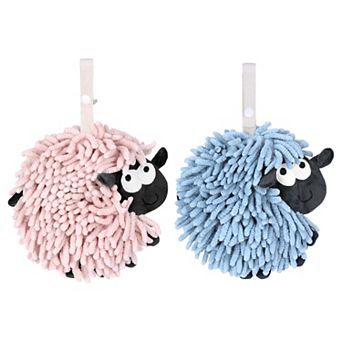 Chenille Hand Towels with Hanging Loop, 2 Packs Funny Bathroom Hand Towel in Sheep Shape, 7"x7"