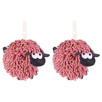 Chenille Hand Towels with Hanging Loop, 2 Packs Funny Bathroom Hand Towel in Sheep Shape, 7"x7"
