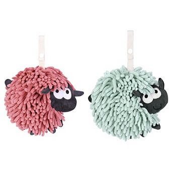 Chenille Hand Towels with Hanging Loop, 2 Packs Funny Bathroom Hand Towel in Sheep Shape, 7"x7"
