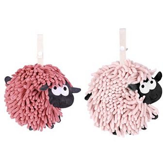 Chenille Hand Towels with Hanging Loop, 2 Packs Funny Bathroom Hand Towel in Sheep Shape, 7"x7"
