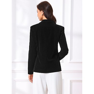 Velvet Blazer for Women Long Sleeve Notch Lapel Button Vintage Work Office Blazers with Pockets