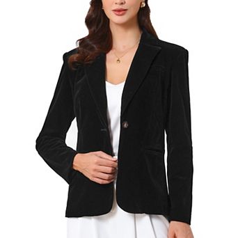 Velvet Blazer for Women Long Sleeve Notch Lapel Button Vintage Work Office Blazers with Pockets