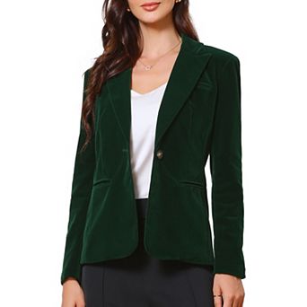 Velvet Blazer for Women Long Sleeve Notch Lapel Button Vintage Work Office Blazers with Pockets