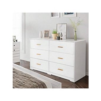 Modern White 6-Drawer Retro Chest Of Drawers With Metal Handles Stylish Storage Solution