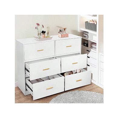 Modern White 6-Drawer Retro Chest Of Drawers With Metal Handles Stylish Storage Solution