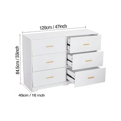 Modern White 6-Drawer Retro Chest Of Drawers With Metal Handles Stylish Storage Solution