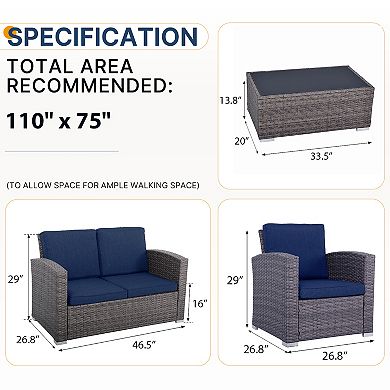 Patio Furniture Set, 4 Piece Outdoor Patio Conversation Set