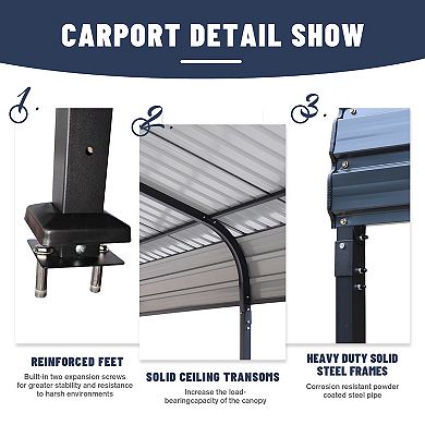 Metal Carport, 12X20 FT Heavy Duty Carport Canopy with Steel Roof and Frame