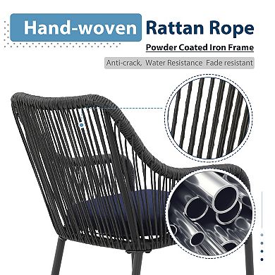 Wicker Bar Stools Set of 2, Patio Outdoor Rattan Bar Height Chairs with Cushions