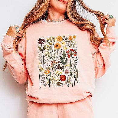 Vintage Pressed Flowers - Womens Lightweight Garment Dyed Sweatshirt