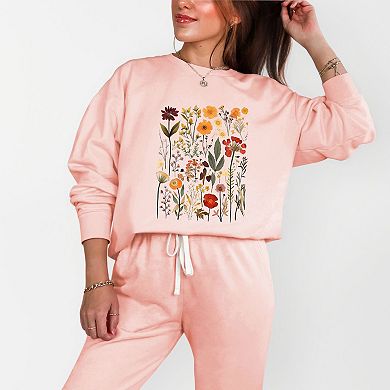 Vintage Pressed Flowers - Womens Lightweight Garment Dyed Sweatshirt
