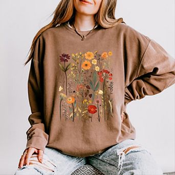 Simply Sage Market Vintage Pressed Flowers Lightweight Garment Dyed Sweatshirt