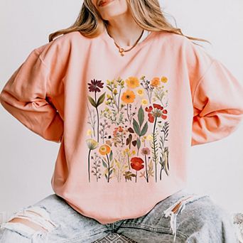 Simply Sage Market Vintage Pressed Flowers Lightweight Garment Dyed Sweatshirt