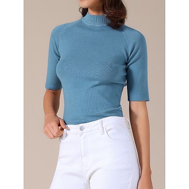 Women's Mock Neck Sweater Lightweight Slim Fit Half Sleeve Knit Pullover Tops