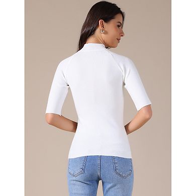 Women's Mock Neck Sweater Lightweight Slim Fit Half Sleeve Knit Pullover Tops