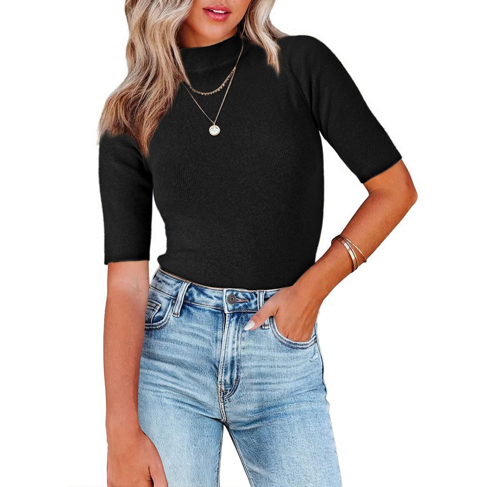 PLUS SHORT SLEEVE MOCK NECK SWEATER KNIT TOP