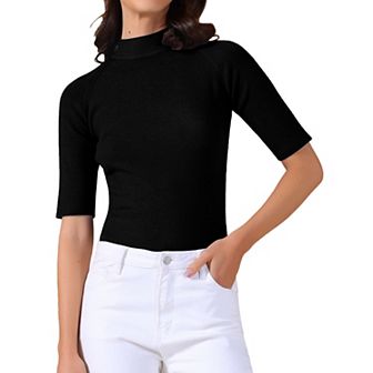 Women's Mock Neck Sweater Lightweight Slim Fit Half Sleeve Knit Pullover Tops