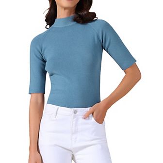Women's Mock Neck Sweater Lightweight Slim Fit Half Sleeve Knit Pullover Tops