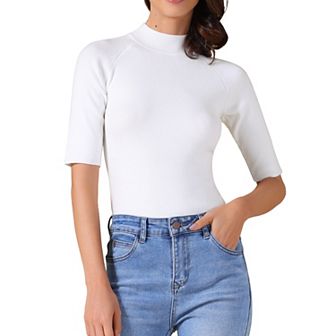 Women's Mock Neck Sweater Lightweight Slim Fit Half Sleeve Knit Pullover Tops