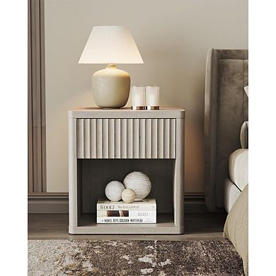 Night Stand Set of 2 Nightstands with Drawer Storage Fluted Bed Side Table