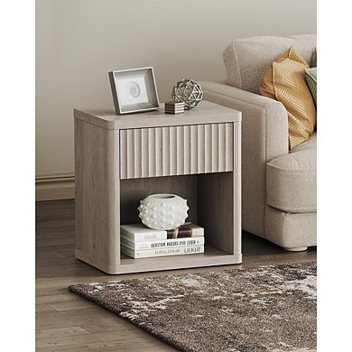 Night Stand Set of 2 Nightstands with Drawer Storage Fluted Bed Side Table