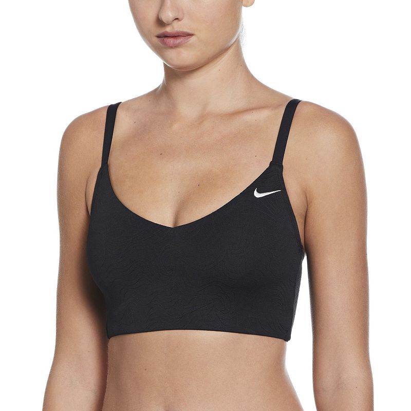 Women's Nike Swim Effortless Line Wave Jacquard V-Neck Midkini Swim Top,